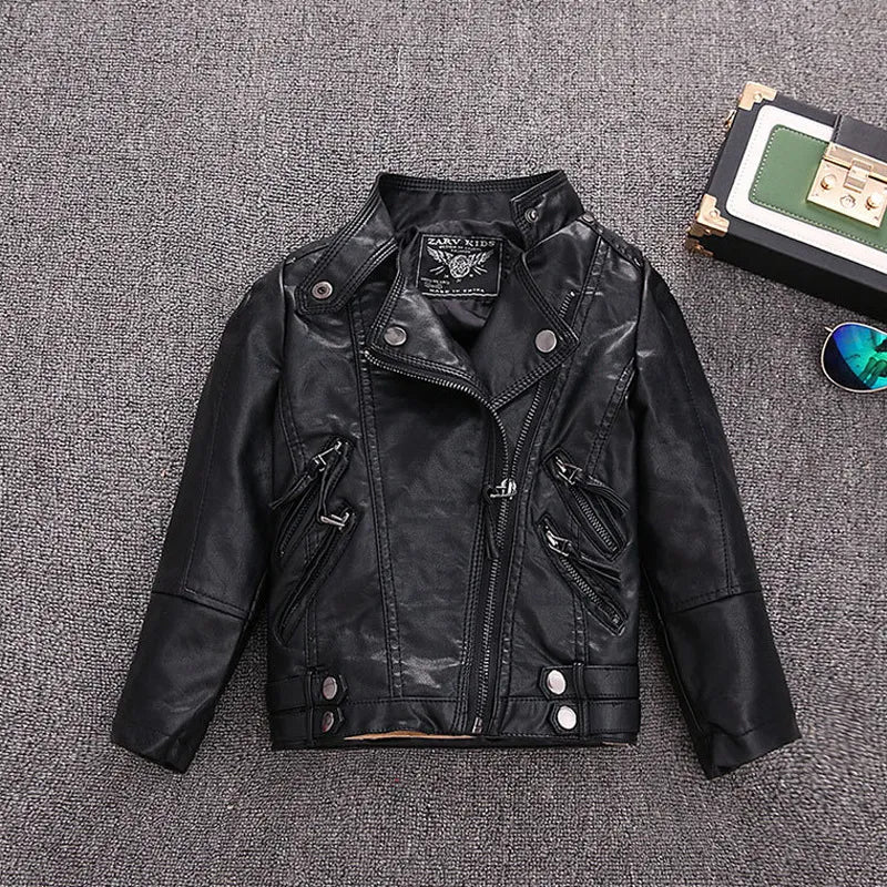 best 2-14 Years Old Girls Faux Leather Jacket Children PU Coat Long Sleeve Zip Belt Locomotive Jacket Stylish Teen Kids Boys Jackets shop online at M2K Trends for