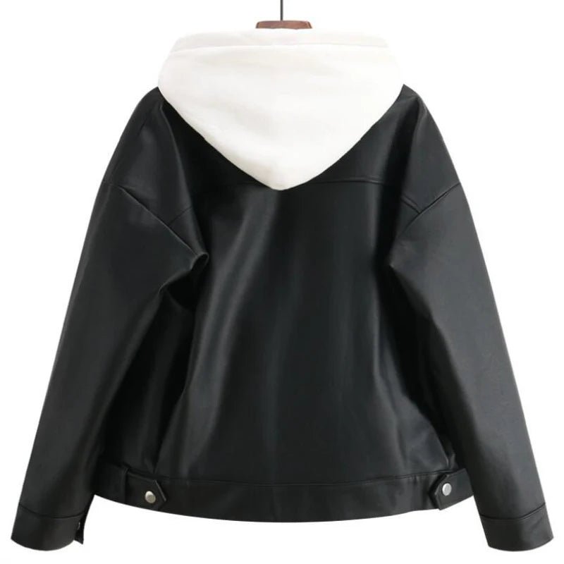 best 2021 New Arrival Women Autumn Winter Leather Jacket Oversized Boyfriend Korean Style Female Faux Coat Outwear Black Bike Jacket shop online at M2K Trends for