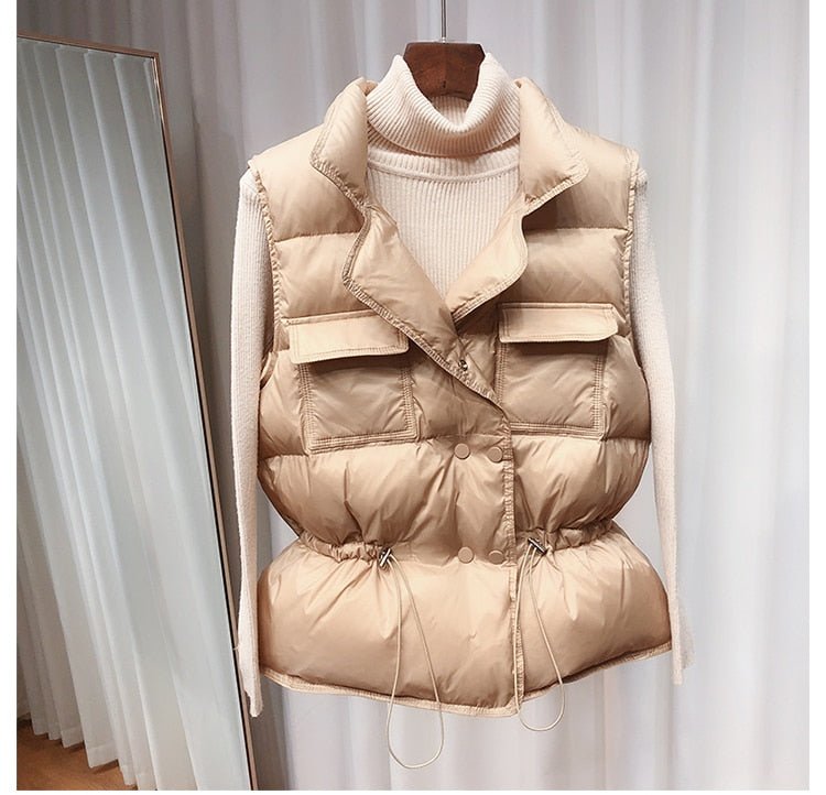 best 2021 New Ultra Light Down Vest Women Short Vest Windproof Lightweight Warm Waistcoat Female White Duck Down Down Coat Sleeveless Jackets shop online at M2K Trends for Jacket and Coats