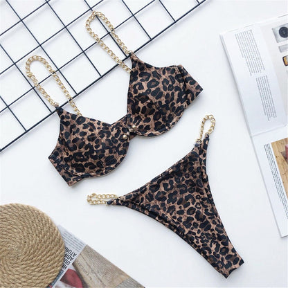 best 2021 Sexy Golden Chain String High Cut Leg One Piece Swimsuit Women Swimwear Female Bather Tummy Cut Out Bathing Suit 0 shop online at M2K Trends for