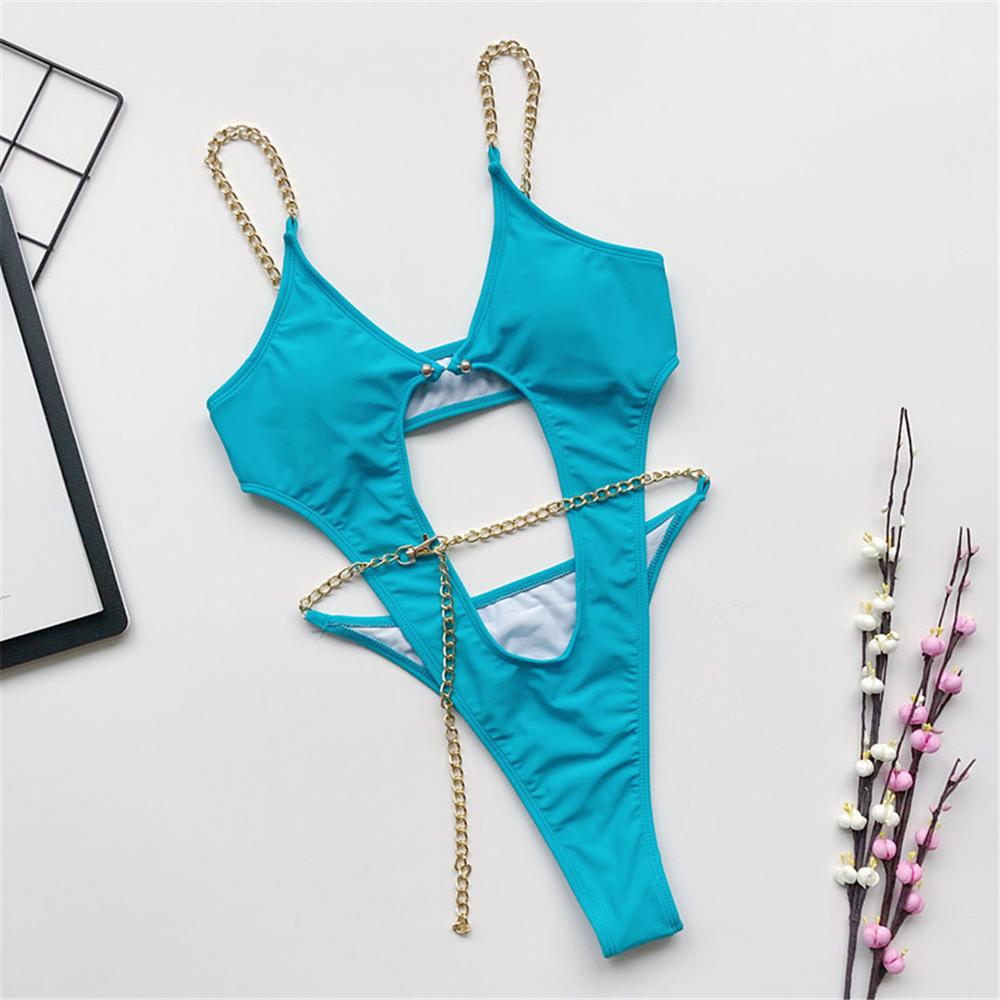 best 2021 Sexy Golden Chain String High Cut Leg One Piece Swimsuit Women Swimwear Female Bather Tummy Cut Out Bathing Suit 0 shop online at M2K Trends for