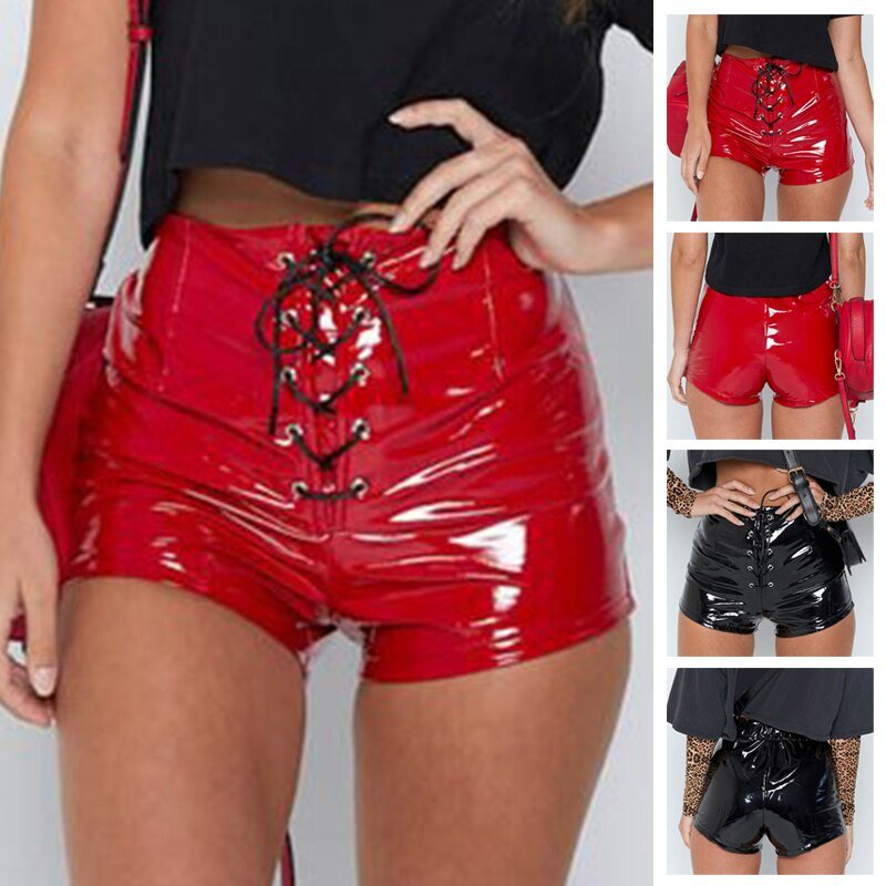 best 2021 Summe Hot Sale Fashion Women&#39;s PVC Gothic Wet Look Mini Shorts High Waist Dance Club Rock Hot Pants 0 shop online at M2K Trends for