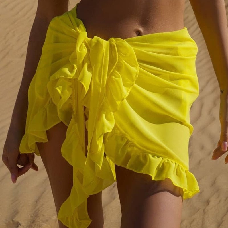 best 2022 Mesh Mini Ruffle Skirts Women Cover Up Tassel Dress Bikini Solid Bathing Skirt Women Swimwear Pareo Scarf Beachwear Wrap 0 shop online at M2K Trends for