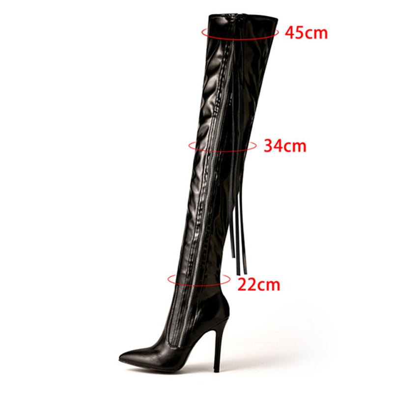 best New Fashion Women Over The Knee Boots PU Leather Thin High Heels Winter Shoes Sexy Pointed Toe Long Zipper Boots shop online at M2K Trends for shoes