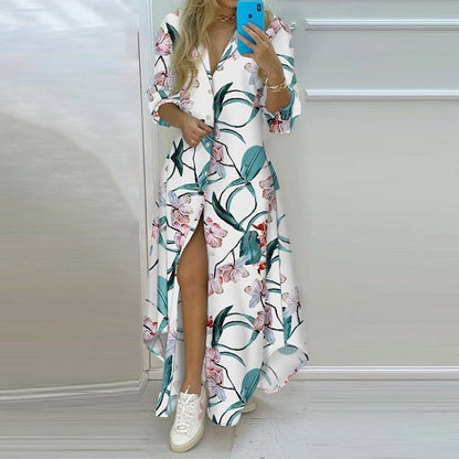 best Long Shirt Dress Women Single Breasted Button Lapel Long Sleeve Dress Spring Summer Letter Print Oversized Robe Dresses Long Shirt Dress shop online at M2K Trends for Long Shirt Dress