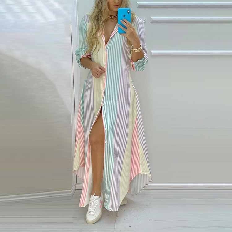 best Long Shirt Dress Women Single Breasted Button Lapel Long Sleeve Dress Spring Summer Letter Print Oversized Robe Dresses Long Shirt Dress shop online at M2K Trends for Long Shirt Dress