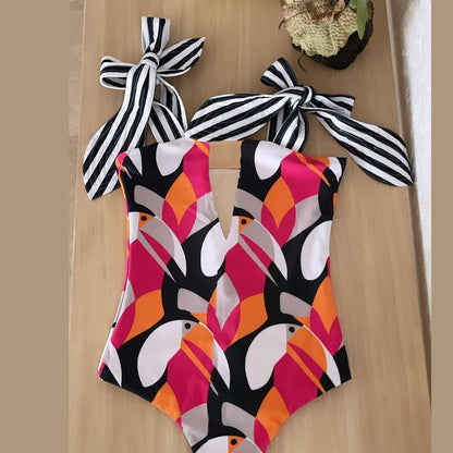 best 2022 New Sexy One Piece Swimsuit Shoulder Strappy Swimsuit Print Floral Swimwear Women Backless Bathing Suit Beach Wear Monokini 0 shop online at M2K Trends for