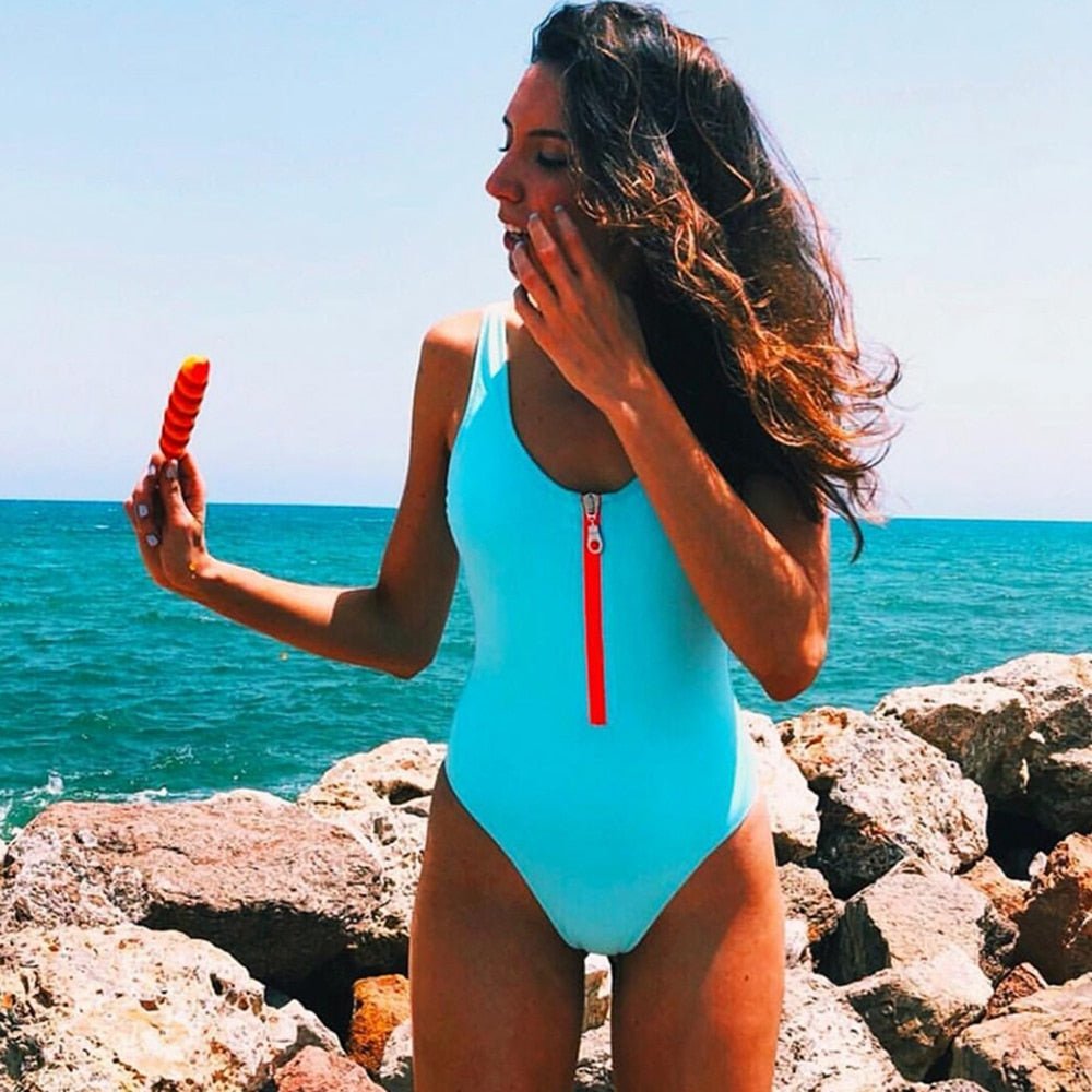 best Sexy Zipper One Piece Swimsuit Women Solid Swimwear Bodysuit Swimsuit Push Up Monokini Bathing Suit Summer Beachwear XL 0 shop online at M2K Trends for