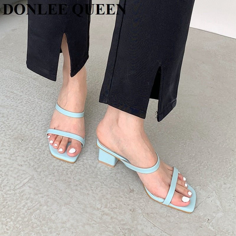best 2022 New Summer Slippers Low Heels Slides Female Peep Toe Square Heel Slipper Brand Sandals Women Slipper Big Size 41 Flip Flops 0 shop online at M2K Trends for