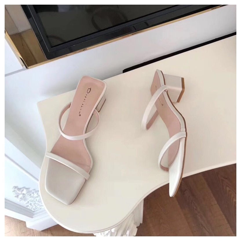 best 2022 New Summer Slippers Low Heels Slides Female Peep Toe Square Heel Slipper Brand Sandals Women Slipper Big Size 41 Flip Flops 0 shop online at M2K Trends for