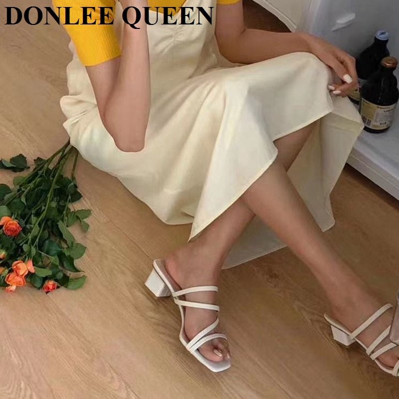 best 2022 New Summer Slippers Low Heels Slides Female Peep Toe Square Heel Slipper Brand Sandals Women Slipper Big Size 41 Flip Flops 0 shop online at M2K Trends for