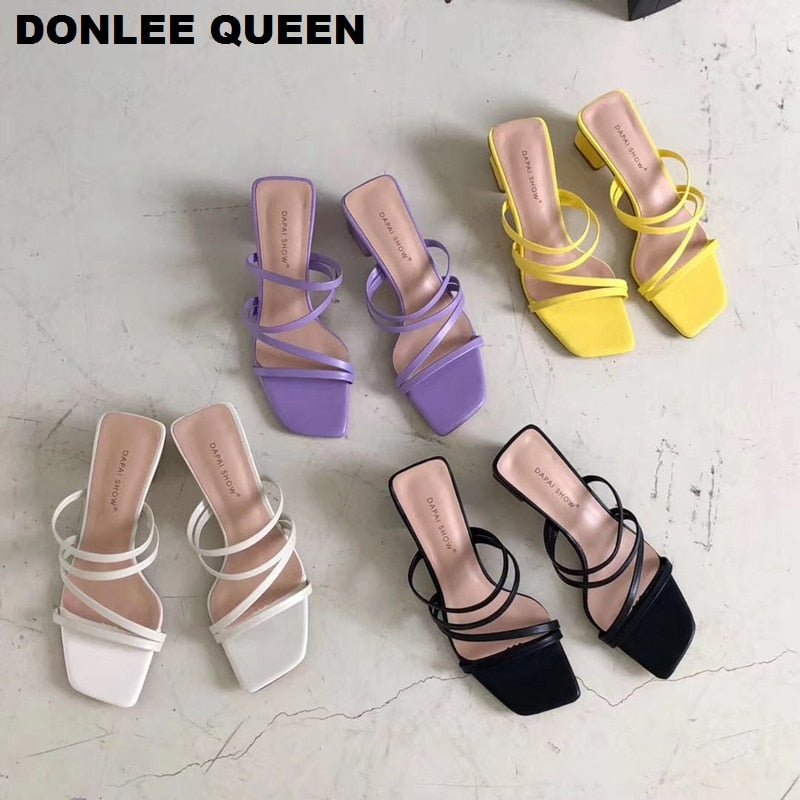 best 2022 New Summer Slippers Low Heels Slides Female Peep Toe Square Heel Slipper Brand Sandals Women Slipper Big Size 41 Flip Flops 0 shop online at M2K Trends for