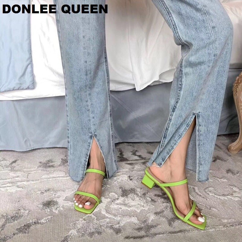 best 2022 New Summer Slippers Low Heels Slides Female Peep Toe Square Heel Slipper Brand Sandals Women Slipper Big Size 41 Flip Flops 0 shop online at M2K Trends for