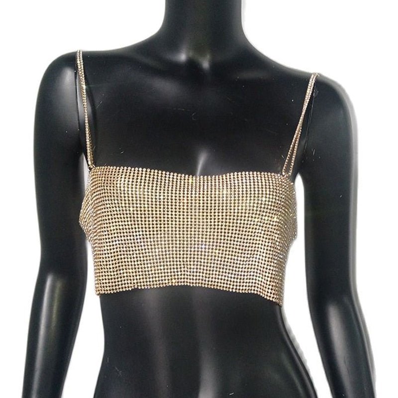 best Tank Top Glitter Metal Mesh Halter Metallic Strap Crop Tops Festival Party Sexy Women Outfits 0 shop online at M2K Trends for