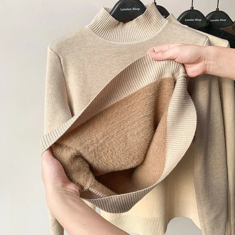 best Thick Velvet One-Piece Tops Wear Female Wool Mid-High Collar Warm Bottoming Shirt 0 shop online at M2K Trends for 2022 Winter Thermal Underwear Women's Thick Velvet One-Piece Tops Wear Female Wool Fleece Mid-High Collar Warm Bottoming Shirt