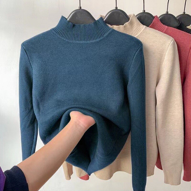 best Thick Velvet One-Piece Tops Wear Female Wool Mid-High Collar Warm Bottoming Shirt 0 shop online at M2K Trends for 2022 Winter Thermal Underwear Women's Thick Velvet One-Piece Tops Wear Female Wool Fleece Mid-High Collar Warm Bottoming Shirt