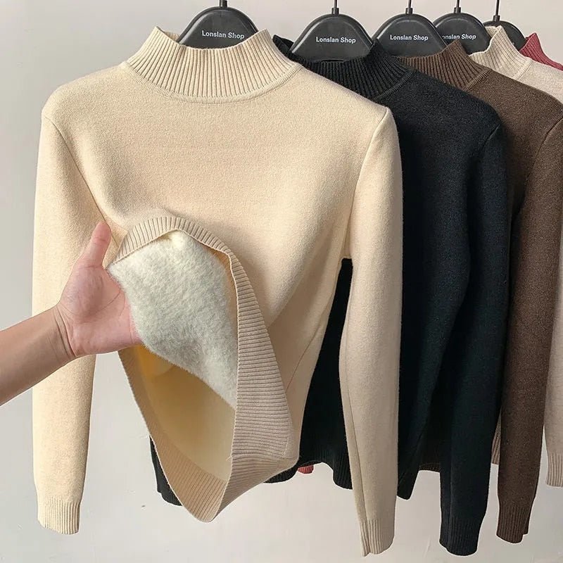 best Thick Velvet One-Piece Tops Wear Female Wool Mid-High Collar Warm Bottoming Shirt 0 shop online at M2K Trends for 2022 Winter Thermal Underwear Women's Thick Velvet One-Piece Tops Wear Female Wool Fleece Mid-High Collar Warm Bottoming Shirt