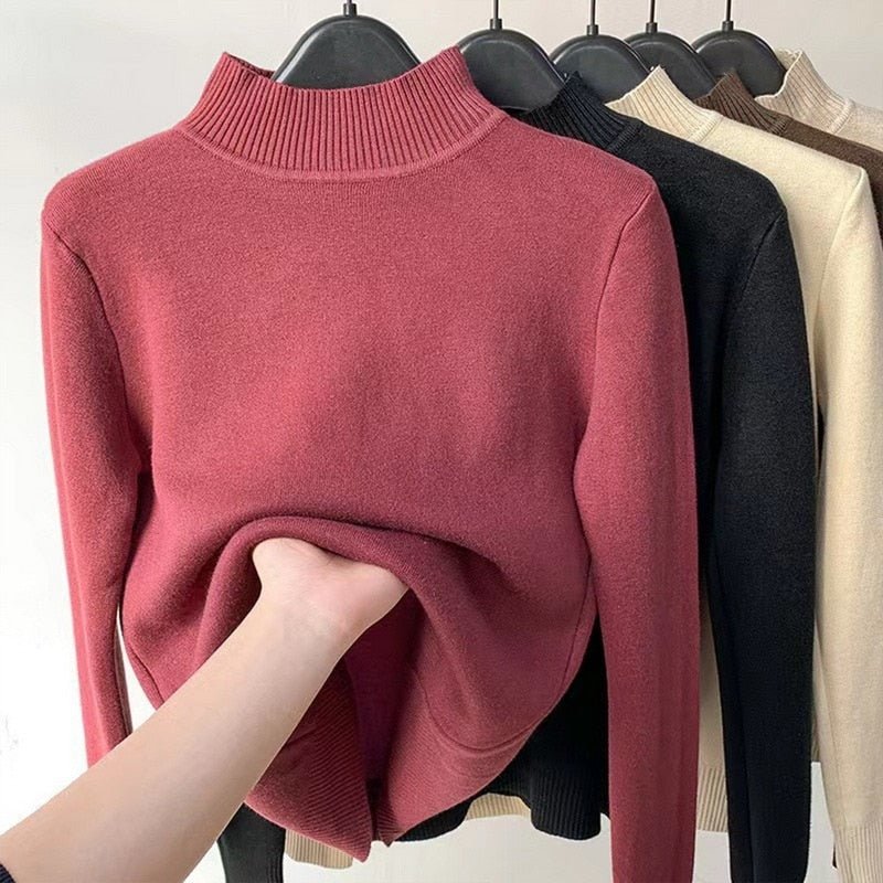 best Thick Velvet One-Piece Tops Wear Female Wool Mid-High Collar Warm Bottoming Shirt 0 shop online at M2K Trends for 2022 Winter Thermal Underwear Women's Thick Velvet One-Piece Tops Wear Female Wool Fleece Mid-High Collar Warm Bottoming Shirt