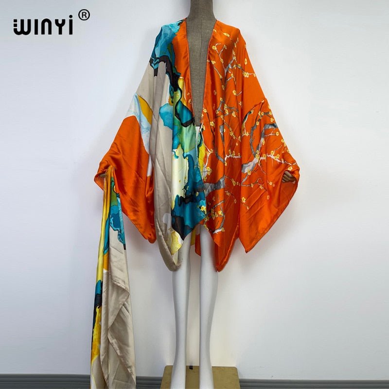 best 2022 WINYI Summer Beach Wear Swim Suit Cover kaftan sweet lady boho Cardigan stitch Self Belted sexy Holiday long Sleeve Kimono 0 shop online at M2K Trends for