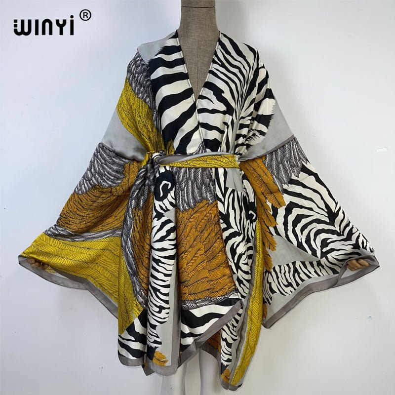 best 2022 WINYI Summer Beach Wear Swim Suit Cover kaftan sweet lady boho Cardigan stitch Self Belted sexy Holiday long Sleeve Kimono 0 shop online at M2K Trends for