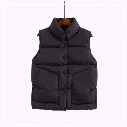 best 2023 Autumn Stand Collar Elegant Down Coats Warm Outerwear Casual Belt Sleeveless New Winter Women Fashion White Vests Jackets shop online at M2K Trends for