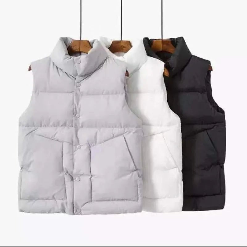 best 2023 Autumn Stand Collar Elegant Down Coats Warm Outerwear Casual Belt Sleeveless New Winter Women Fashion White Vests Jackets shop online at M2K Trends for