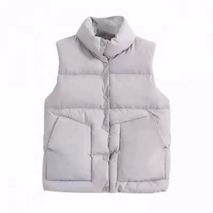 best 2023 Autumn Stand Collar Elegant Down Coats Warm Outerwear Casual Belt Sleeveless New Winter Women Fashion White Vests Jackets shop online at M2K Trends for