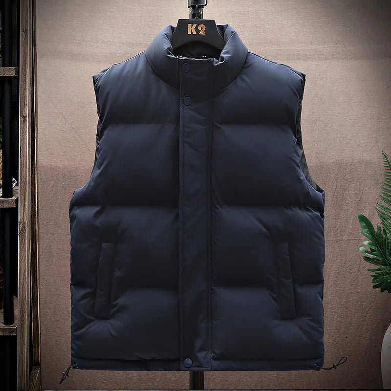 best 2023 Men Vest Jacket Autumn Winter Big Size Vest Jacket Sleeveless Jacket Solid Color White Puffer Jacket Streetwear Fashion Men Outerwear & Coats shop online at M2K Trends for Outerwear & Coats