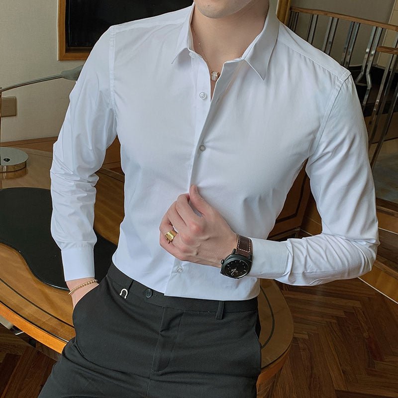 best 2023 New Fashion Cotton Long Sleeve Shirt Solid Regular Fit Male Social Casual Business White Black Dress Shirts 5XL 6XL 7XL 8XL 0 shop online at M2K Trends for