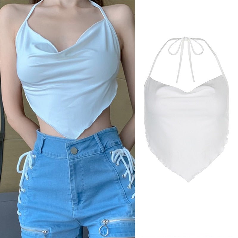 best 2023 New Women Sexy Cross Halter Tank Tops Y2K Fashion Off-the-shoulder Tie Up Crop Tops Club Party Wear Lady Backless Vest Tops 0 shop online at M2K Trends for