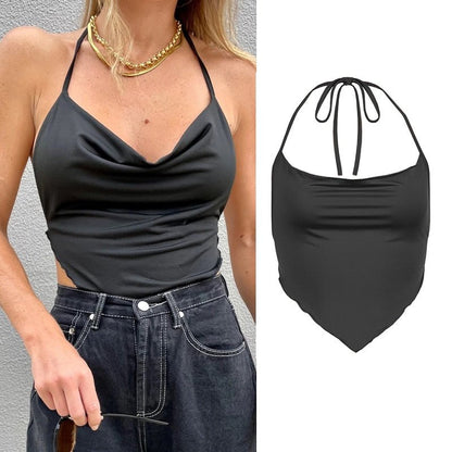 best 2023 New Women Sexy Cross Halter Tank Tops Y2K Fashion Off-the-shoulder Tie Up Crop Tops Club Party Wear Lady Backless Vest Tops 0 shop online at M2K Trends for