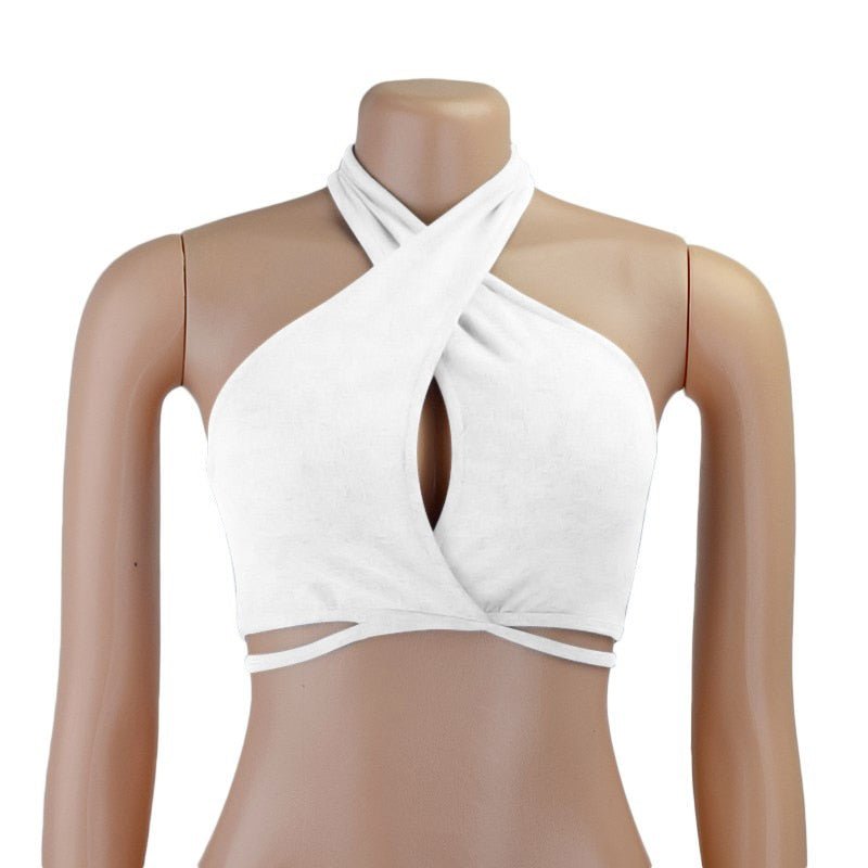 best 2023 New Women Sexy Cross Halter Tank Tops Y2K Fashion Off-the-shoulder Tie Up Crop Tops Club Party Wear Lady Backless Vest Tops 0 shop online at M2K Trends for