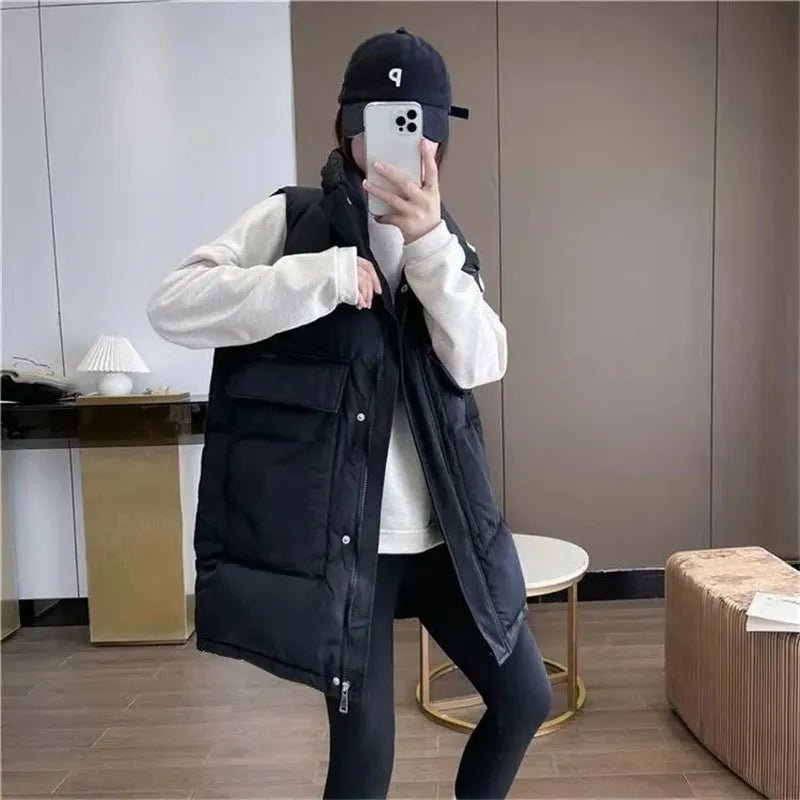 best 2023 New Women's Vest Jacket Down Cotton Vest Autumn Winter Jacket Thicken Loose Long Coat Female Sleeveless Waistcoat Snow Wear shop online at M2K Trends for