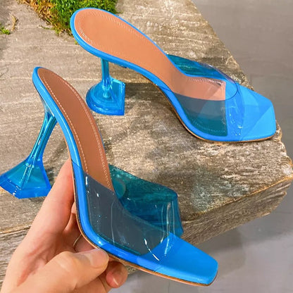 best 2023 Star style Transparent PVC Crystal Clear Heeled Women Slippers Fashion High heels Female Mules Slides Summer Sandals Shoes shop online at M2K Trends for