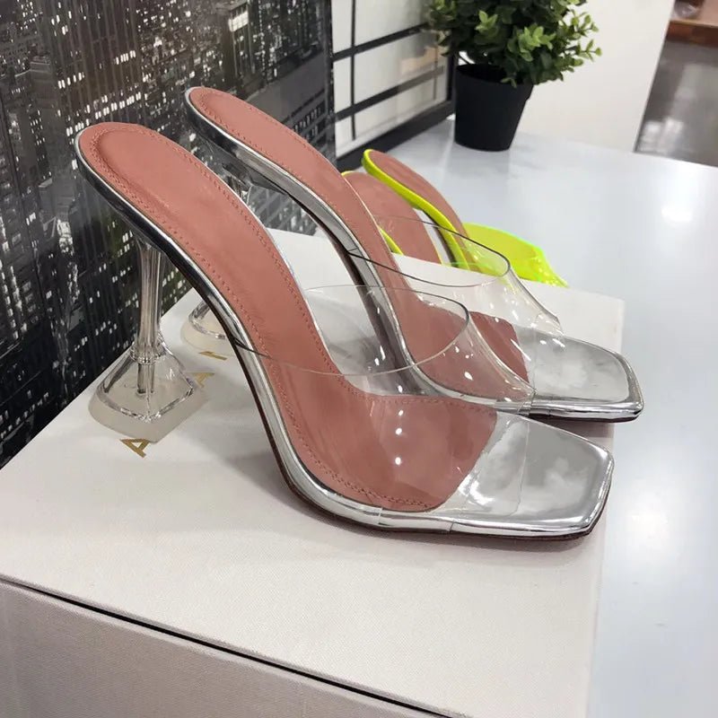 best 2023 Star style Transparent PVC Crystal Clear Heeled Women Slippers Fashion High heels Female Mules Slides Summer Sandals Shoes shop online at M2K Trends for