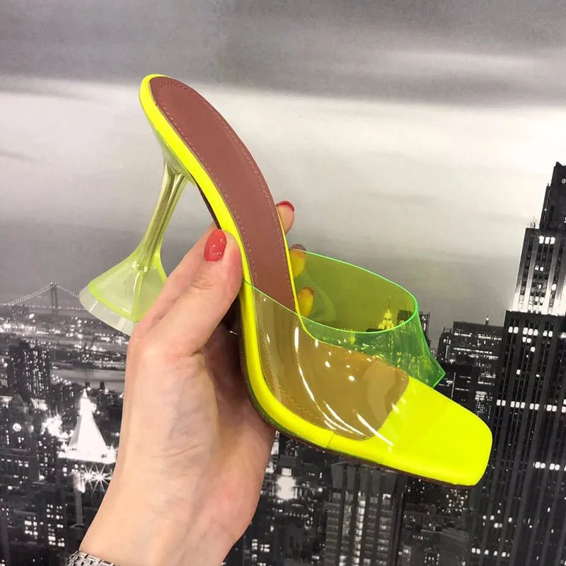 best 2023 Star style Transparent PVC Crystal Clear Heeled Women Slippers Fashion High heels Female Mules Slides Summer Sandals Shoes shop online at M2K Trends for