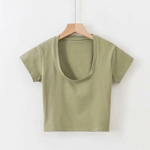 best 2023 Summer Slim Sports Vest Sexy Women Short Sleeve U-Neck Gray Tee Tank Tops Female Solid Black/White Korean Crop Tops Y2k 0 shop online at M2K Trends for