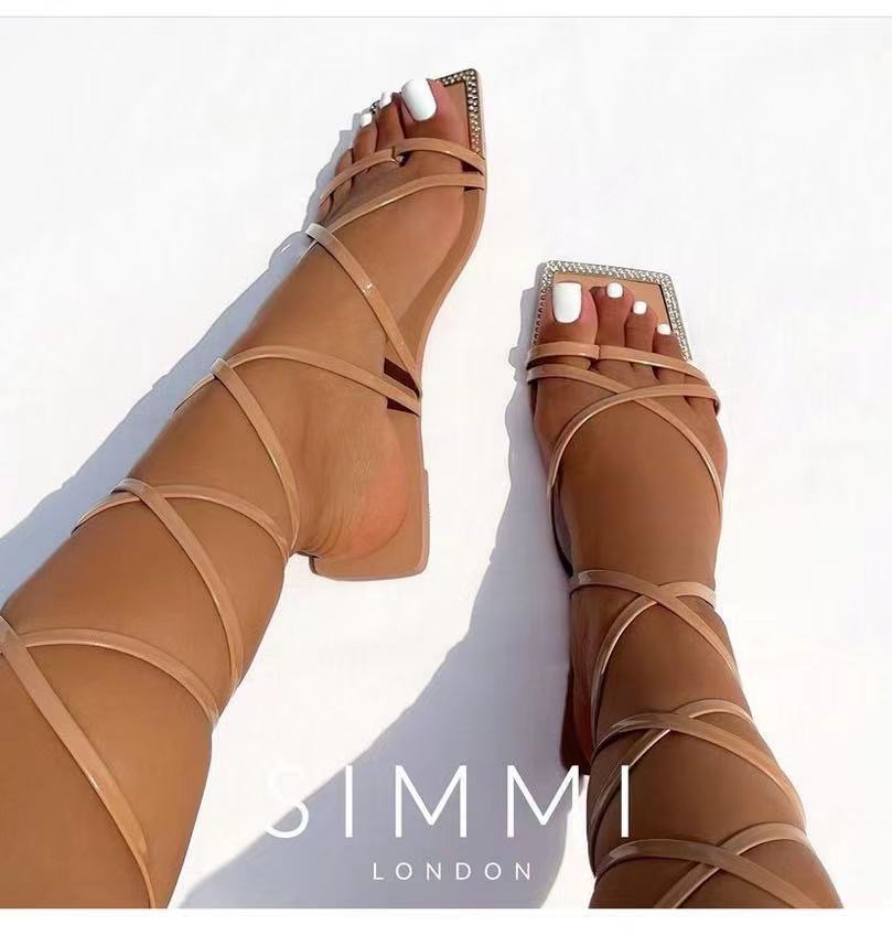 best 2023NEW Summer Women&#39;s Shoes Fashion Open Toe Flat Sandals Sexy Solid Color Lace Up Women&#39;s Shoes Plus Size 42 0 shop online at M2K Trends for