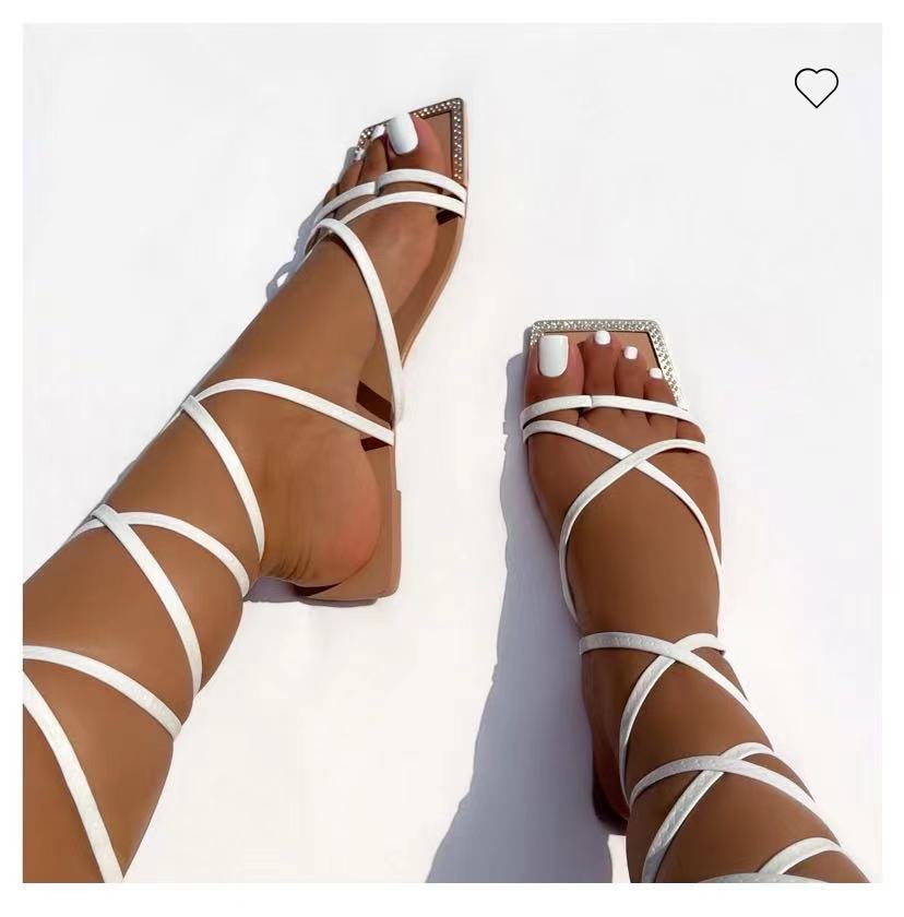 best 2023NEW Summer Women&#39;s Shoes Fashion Open Toe Flat Sandals Sexy Solid Color Lace Up Women&#39;s Shoes Plus Size 42 0 shop online at M2K Trends for