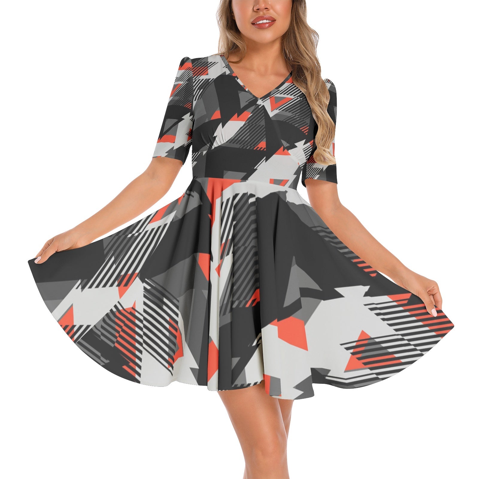 best 2024 Short Sleeve Ruched Bust Flared Hem Dress Dress shop online at M2K Trends for Women