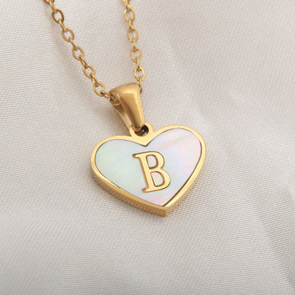 best 26 Letter Heart-shaped Necklace White Shell Love Clavicle Chain Fashion Personalized Necklace For Women Jewelry Valentine's Day neckless shop online at M2K Trends for neckless