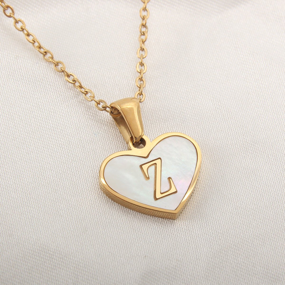 best 26 Letter Heart-shaped Necklace White Shell Love Clavicle Chain Fashion Personalized Necklace For Women Jewelry Valentine's Day neckless shop online at M2K Trends for neckless