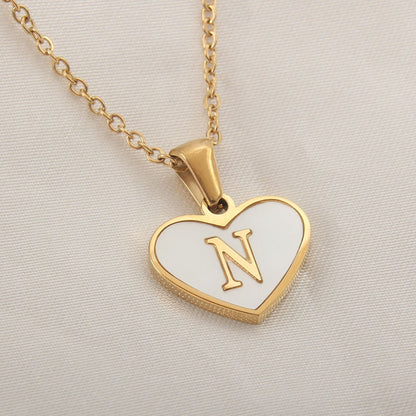 best 26 Letter Heart-shaped Necklace White Shell Love Clavicle Chain Fashion Personalized Necklace For Women Jewelry Valentine's Day neckless shop online at M2K Trends for neckless