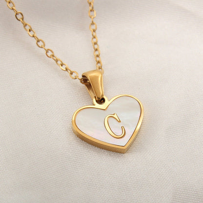 best 26 Letter Heart-shaped Necklace White Shell Love Clavicle Chain Fashion Personalized Necklace For Women Jewelry Valentine's Day neckless shop online at M2K Trends for neckless