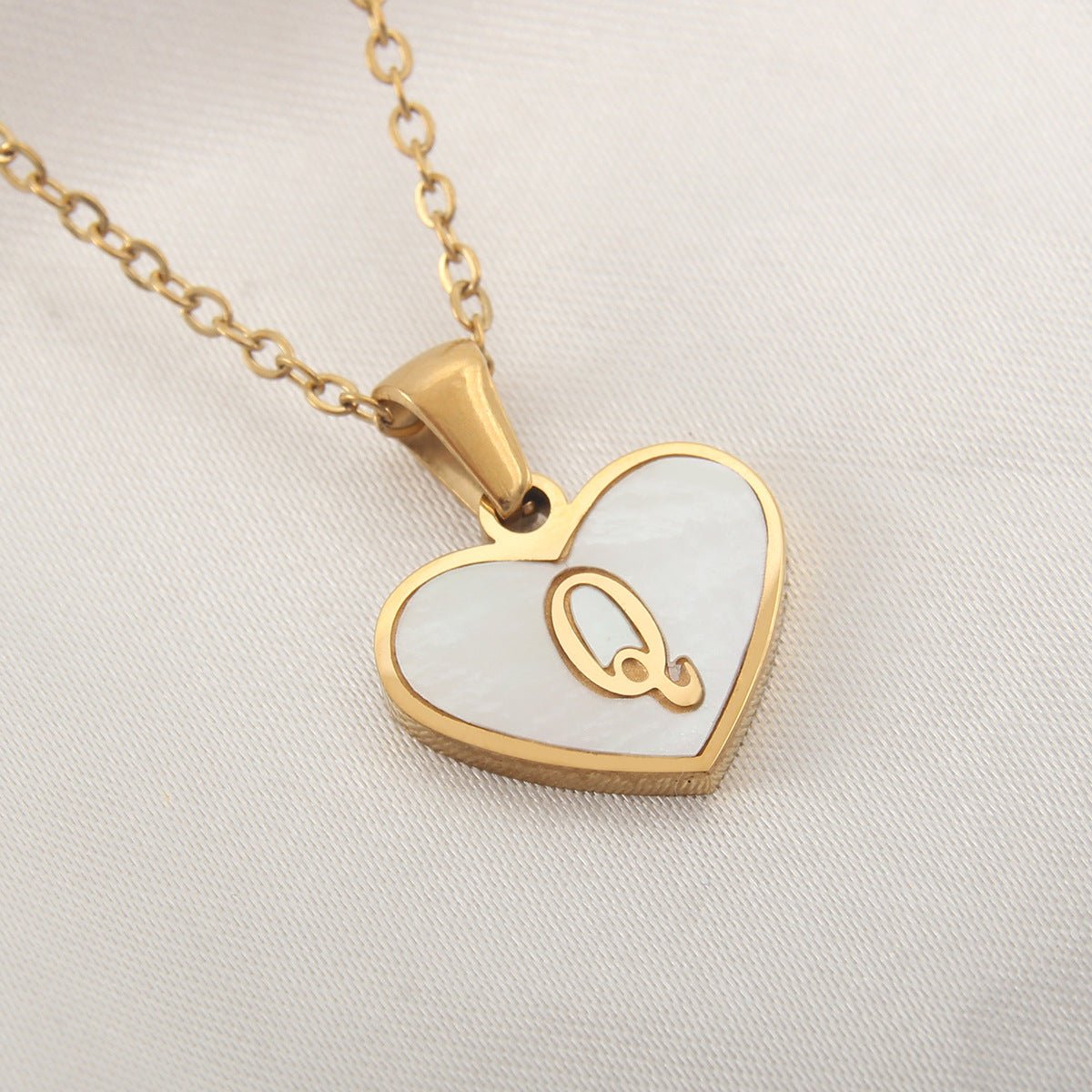 best 26 Letter Heart-shaped Necklace White Shell Love Clavicle Chain Fashion Personalized Necklace For Women Jewelry Valentine's Day neckless shop online at M2K Trends for neckless