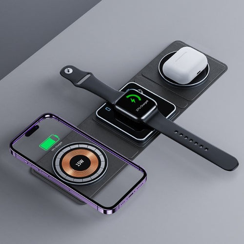 best 3 IN 1 Magnetic Folding Wireless Charger Station For IPhone Transparent Fast Charging For IWatch And Airpods charger shop online at M2K Trends for Wireless