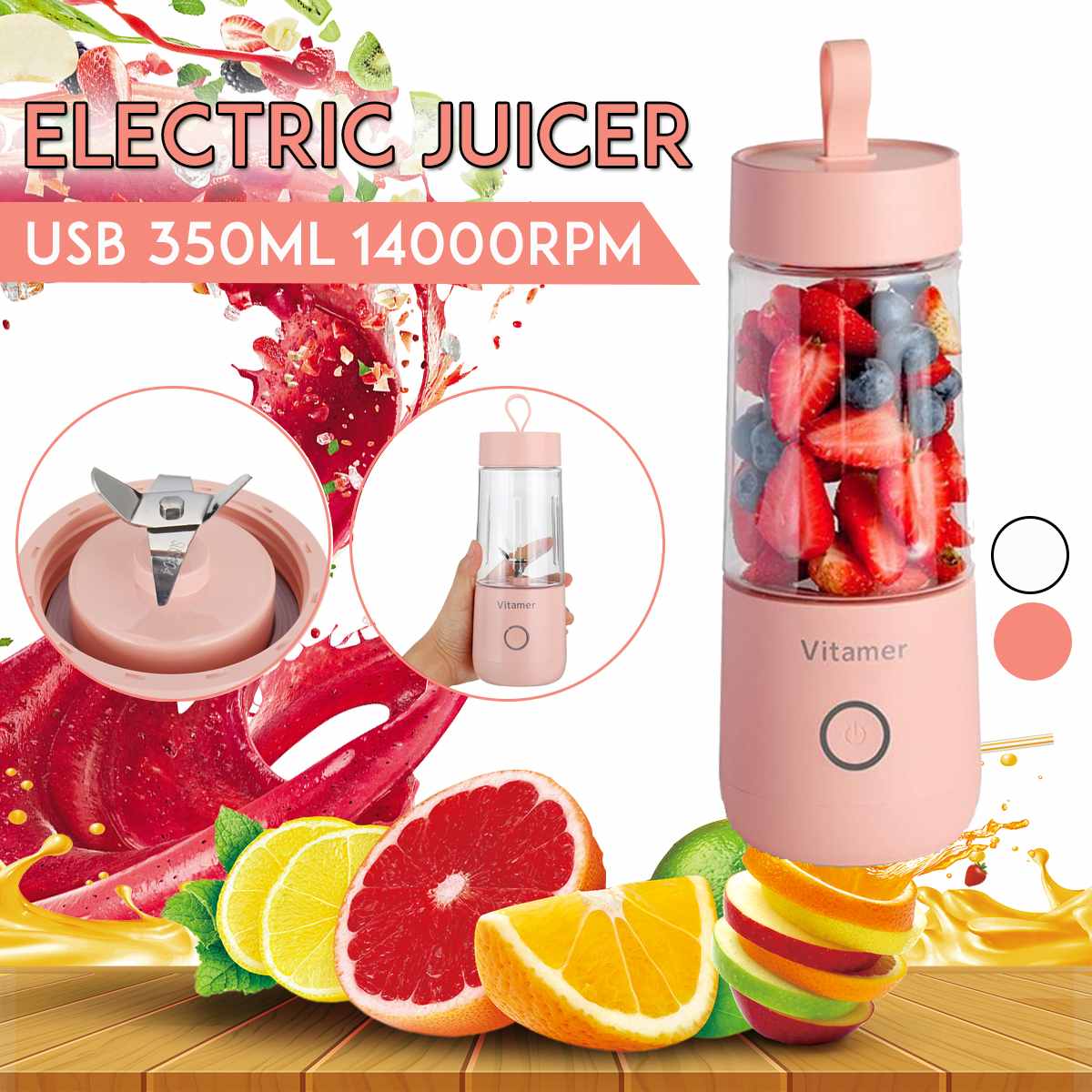 best 350ml Portable Blender Juicer Electric USB Rechargeable Mixer Smoothie Slushy Cup Fresh Juice Blender Bottle USB Charging Kitchen Gadgets Electronics shop online at M2K Trends for