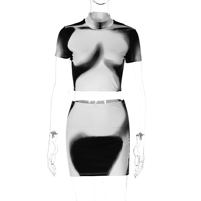 best 3D Body Print Bodycon Mini Dress Night Club Outfit Tight Short Summer Dress Women 2023 Trendy Y2K Two Piece Dress Sets 0 shop online at M2K Trends for