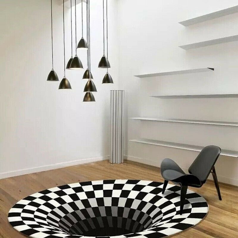 best 3D Vortex Carpet Black White Grid Bottomless Hole Illusion Rug Living Room Bedroom Anti-Slip Floor Mats Home Fashion Carpet Rugs Sets shop online at M2K Trends for