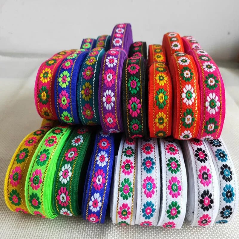 best 7 Yards 12MM Vintage Ethnic Embroidery Lace Ribbon Boho Jacquard Lace Trim DIY Clothes Bag Accessories Embroidered Fabric shop online at M2K Trends for
